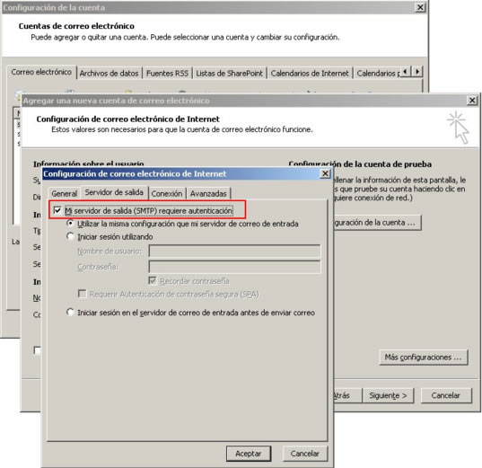 Mi servidor de salida (SMTP) requiere autenticación